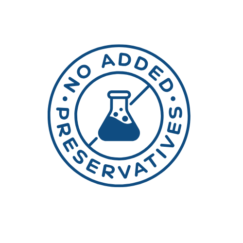 Image of beaker inside two circles designating that Radiant Face 18 contains no added preservatives.