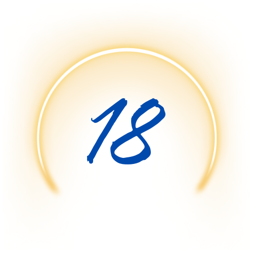 Logo image: the number 18 in navy font inside a gold halo.