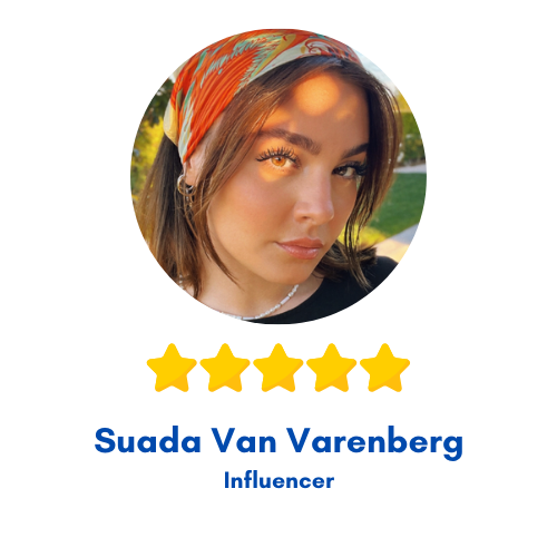 Photo of Influencer Suada Van Varenberg, (daughter-in-law of Jean Claude Van Damme), giving a 5-Star review of Radiant Face 18.